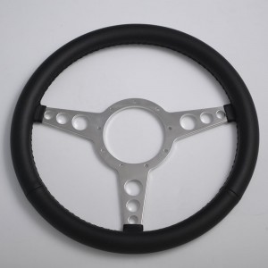 15” Leather Classic Steering Wheel Flat Dish Three Spoke 6 Bolts Classic Steering Wheel Leather Rim