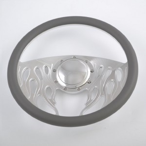 15inch 6061-T6 Aluminum Spoke  Billet Flame Fire Steering Wheel with Half-wrap for car and truck 380mm