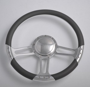 Mirror Polished Aluminum Solid Steering Wheel 14 inch with Leather rim