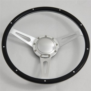 15” Aluminum Satin Spoke Classic Black Forest Steering Wheel with Wood Rim 9 Rivets