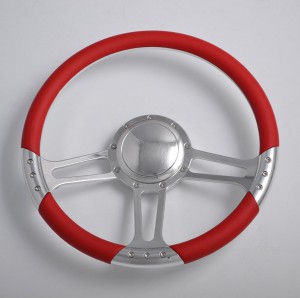 Mirror Polished Aluminum Solid Steering Wheel 14 inch with Leather rim