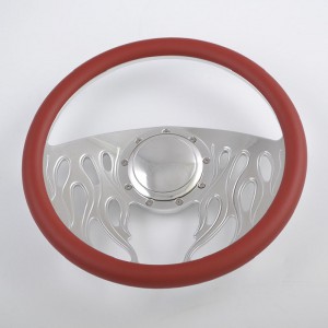 Leather Grip Chrome Flame Steering Wheel for car and truck 15inch 380mm