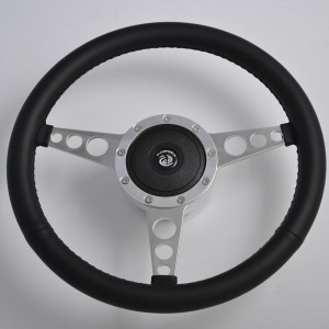 15” Leather Classic Steering Wheel Flat Dish Three Spoke 6 Bolts Classic Steering Wheel Leather Rim