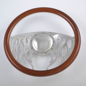 Leather Grip Chrome Flame Steering Wheel for car and truck 15inch 380mm