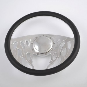 Leather Grip Chrome Flame Steering Wheel for car and truck 15inch 380mm
