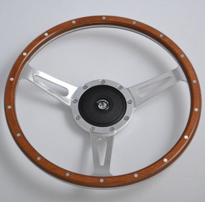 15” Classic Wood Steering Wheel with Polished Aluminum Spoke for Restoration Triumph Spitfire TR4