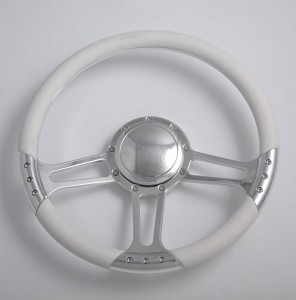 Mirror Polished CNC Aluminum Billet Steering Wheel 14 inch with Solid Decorative Rivets