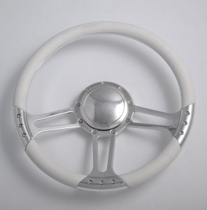 Mirror Polished Aluminum Solid Steering Wheel 14 inch with Leather rim