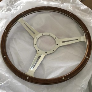 380mm Wood rim Timber steering wheel with Billet Aluminium Spoke for Classic Car 17 inch