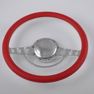 15.5″ Red Leather Steering Wheel for 1967 Chevy with Polished Billet Aluminum Spoke