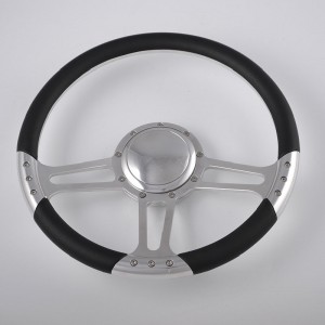 Mirror Polished Aluminum Solid Steering Wheel 14 inch with Leather rim