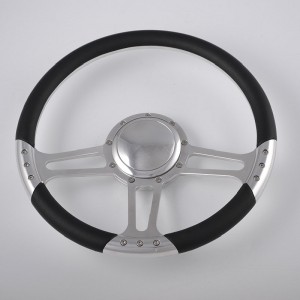 Mirror Polished CNC Aluminum Billet Steering Wheel 14 inch with Solid Decorative Rivets
