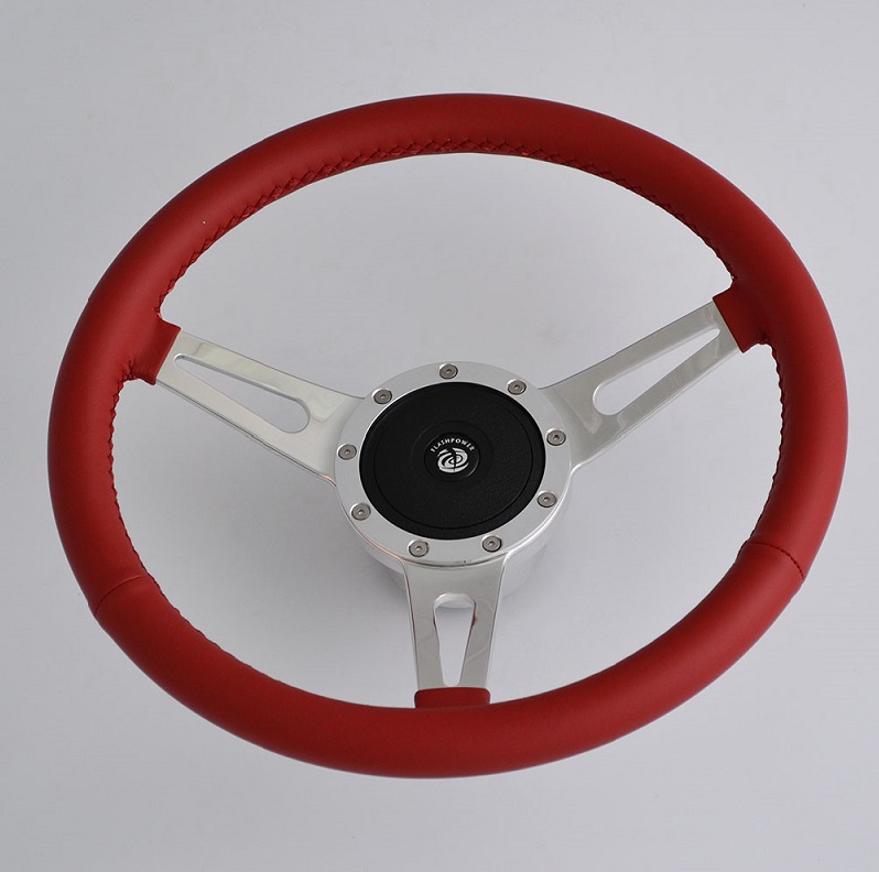 14 inch Sports Leather steering wheel Aluminum 3 Spoke Euro Steering wheel 350mm Featured Image