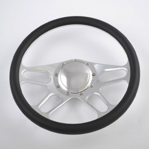 380mm Aluminum Black Billet Retro Steering Wheel Blue Leather Rim