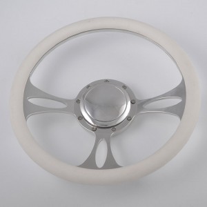 Aluminum Billet White Leather Rim 14″ Steering Wheel with 9 bolts Pattern for muscle car Chevrolet Camaro Nova