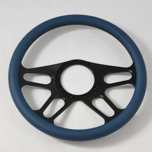 380mm Aluminum Black Billet Retro Steering Wheel Blue Leather Rim