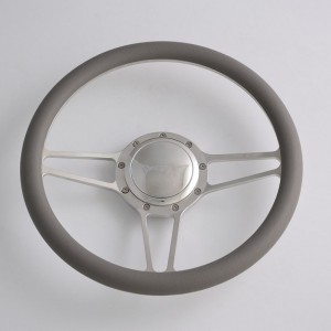 14 inch Billet Aluminum Steering Wheel with Red Leather Rim Half Wrap