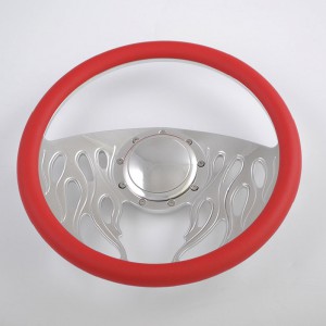 15inch 6061-T6 Aluminum Spoke  Billet Flame Fire Steering Wheel with Half-wrap for car and truck 380mm