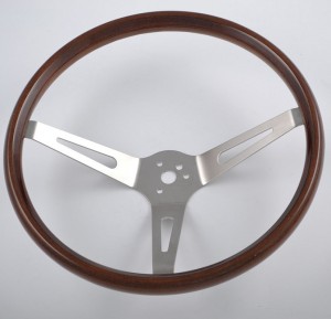16″ Stainless Steel 3 Slot Spoke Style Classic Steering Wheel with Walnut Wood Rim Wood Grip