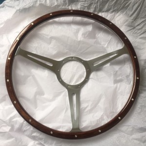 17 inch Laminated Wooden Rivet Classic Steering Wheel with 3 Spoke Polished for GMC Chevy Timber steering wheel