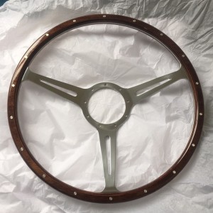 380mm Wood rim Timber steering wheel with Billet Aluminium Spoke for Classic Car 17 inch