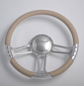 Mirror Polished Aluminum Solid Steering Wheel 14 inch with Leather rim