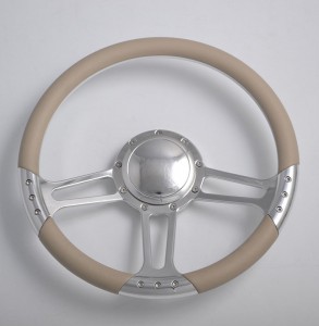 Mirror Polished CNC Aluminum Billet Steering Wheel 14 inch with Solid Decorative Rivets