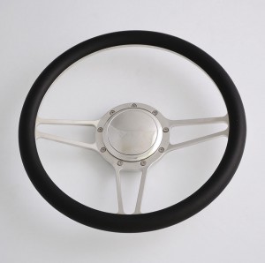 14 inch Billet Aluminum Steering Wheel with Red Leather Rim Half Wrap