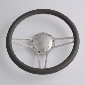 14 inch Billet Aluminum Steering Wheel with red leather rim Half Wrap