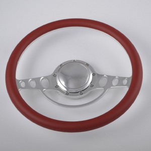 15.5″ Red Leather Steering Wheel for 1967 Chevy with Polished Billet Aluminum Spoke