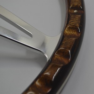 16 inch Classic Riveted Wood Steering Wheel Retro Style with Anodised Aluminum Spoke