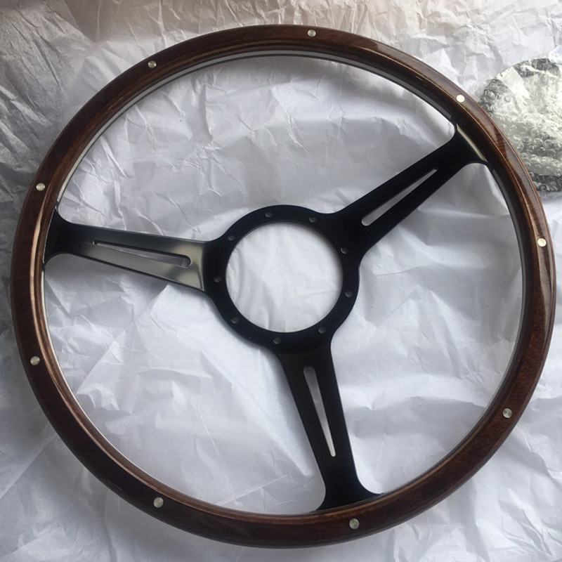 380mm Wood rim Timber steering wheel with Billet Aluminium Spoke for Classic Car 17 inch Featured Image