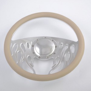 Leather Grip Chrome Flame Steering Wheel for car and truck 15inch 380mm