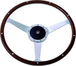 16 inch Classic Riveted Wood Steering Wheel Retro Style with Anodised Aluminum Spoke