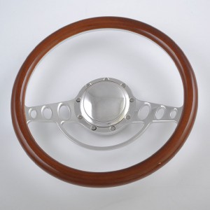 15.5″ Red Leather Steering Wheel for 1967 Chevy with Polished Billet Aluminum Spoke
